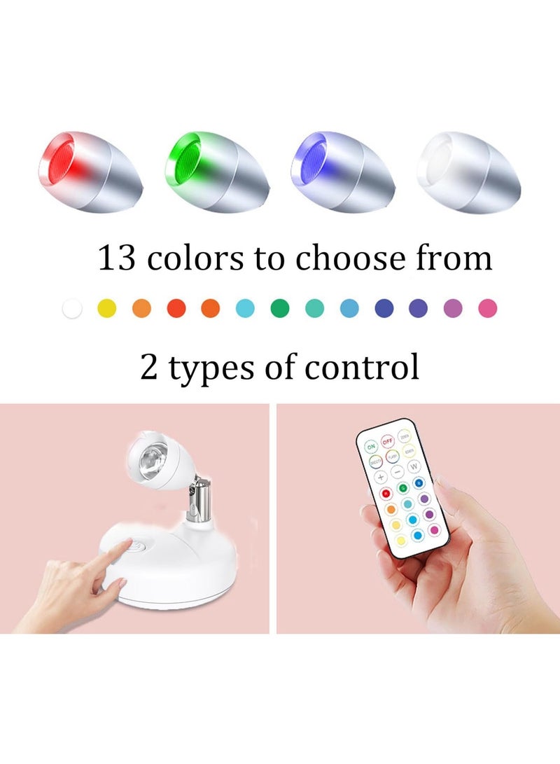 YelaJoy 2Pcs Wireless LED Spotlight, 13 Lighting Colors, Rotatable Timer Uplight Mini Accent Lights, Battery Operated Lights with Remote Control, Dimmable Mini Accent Lighting for Picture Closet Artwork (White) - Image 3