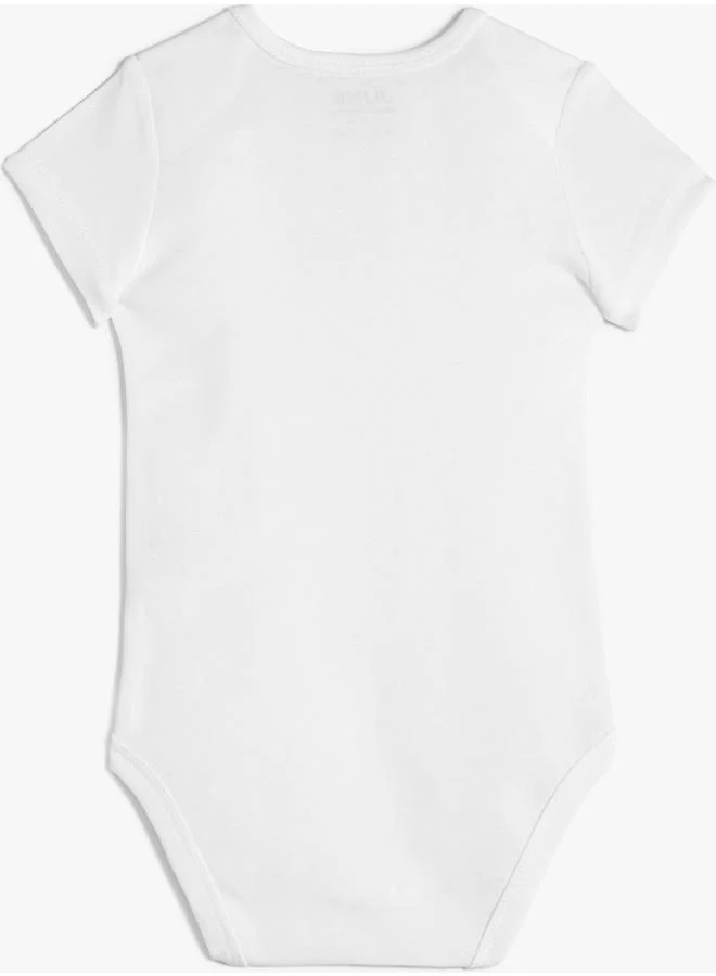 JUNE June Baby Envelope Neck 5-Pack Short Sleeve Dinosaur Printed Bodysuit White