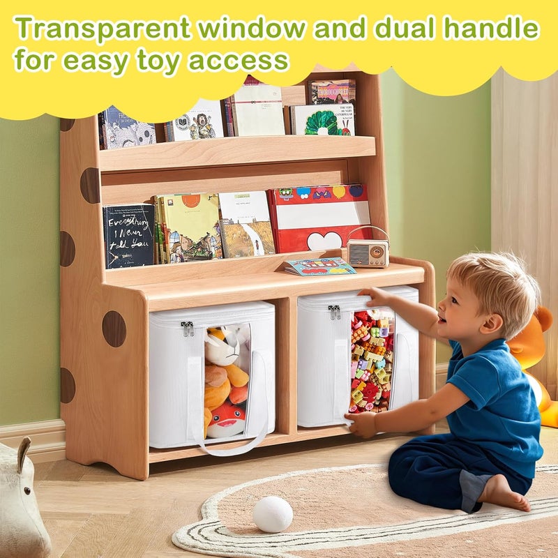 ANROYE 2PCS Toy Cube Storage Bin Kids Building Blocks Organizer Bag with Zipper Lid  Handles Clear Foldable Car Toy Container Box for Cubby Shelves White Small Basket for Living Room Closet Playroom - Image 4