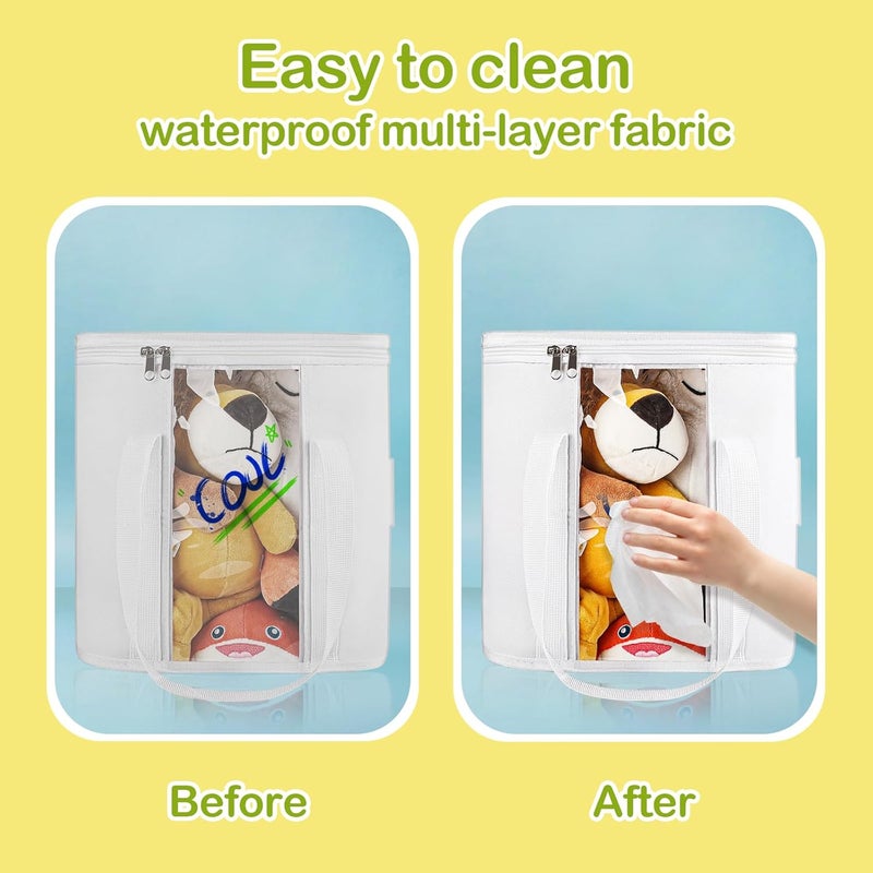 ANROYE 2PCS Toy Cube Storage Bin Kids Building Blocks Organizer Bag with Zipper Lid  Handles Clear Foldable Car Toy Container Box for Cubby Shelves White Small Basket for Living Room Closet Playroom - Image 5