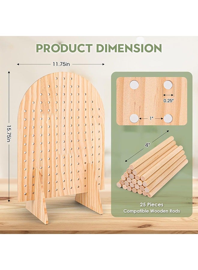 Arabest Wooden Pegboard Display Stand With 25 Pcs Wood Dowel Rods, Oval Pegboard Stand for Jewelry, Craft Shows, Keychain, Necklace, Selling, Vendor Events, Peg Board Accessories Rack Organizer, 15.75"x11.75" - Image 2
