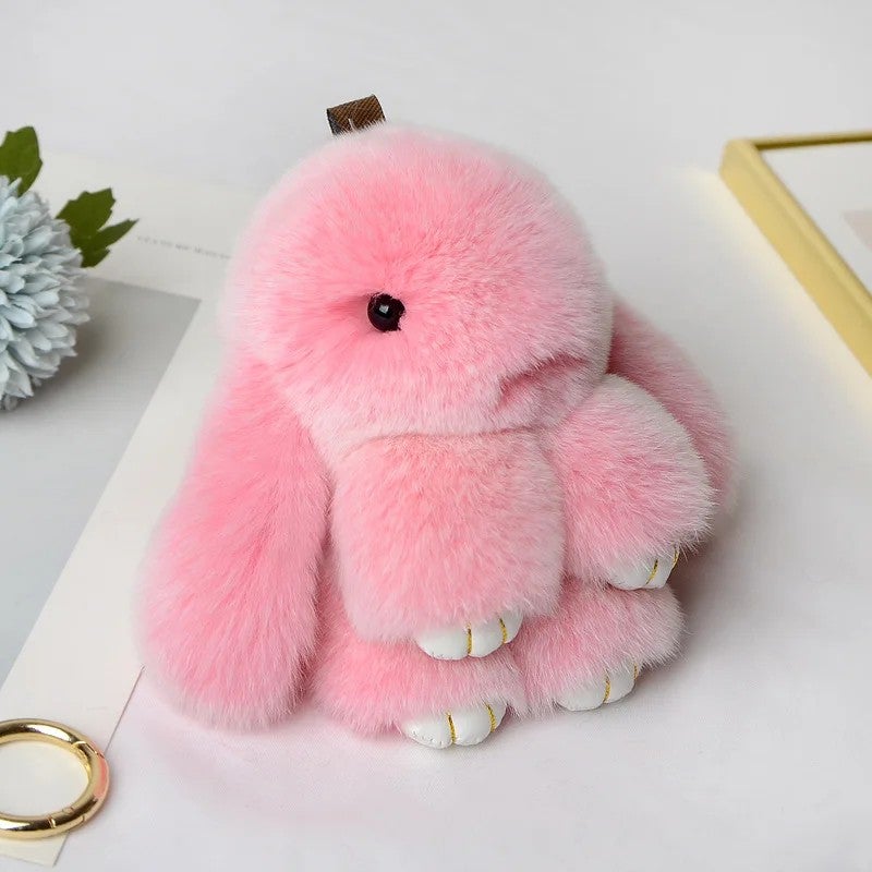 Y&D Stuffed Animal Bunny Keychain 15CM Real Rabbit Fur Plush Toy Fluffy Soft Fuzzy Accessories Furry Ball Pom Pom Plush Key Chains - Image 1