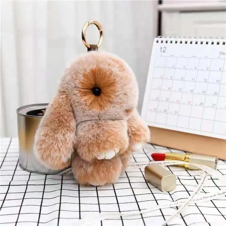 Y&D Stuffed Animal Bunny Keychain 15CM Real Rabbit Fur Plush Toy Fluffy Soft Fuzzy Accessories Furry Ball Pom Pom Plush Key Chains - Image 4
