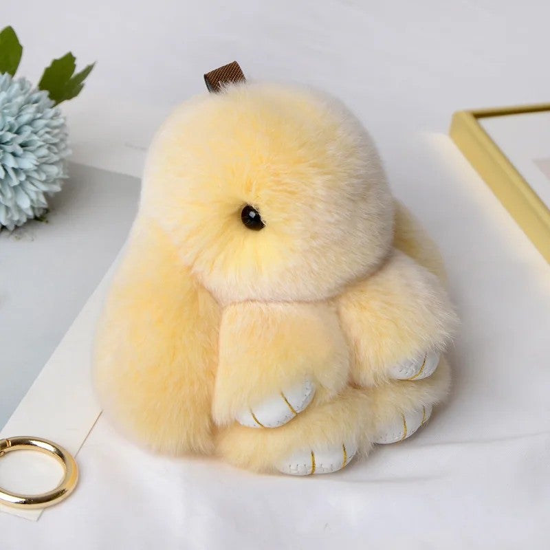 Y&D Stuffed Animal Bunny Keychain 15CM Real Rabbit Fur Plush Toy Fluffy Soft Fuzzy Accessories Furry Ball Pom Pom Plush Key Chains - Image 5