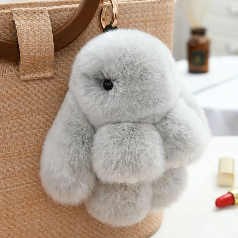 Y&D Stuffed Animal Bunny Keychain 15CM Real Rabbit Fur Plush Toy Fluffy Soft Fuzzy Accessories Furry Ball Pom Pom Plush Key Chains - Image 3