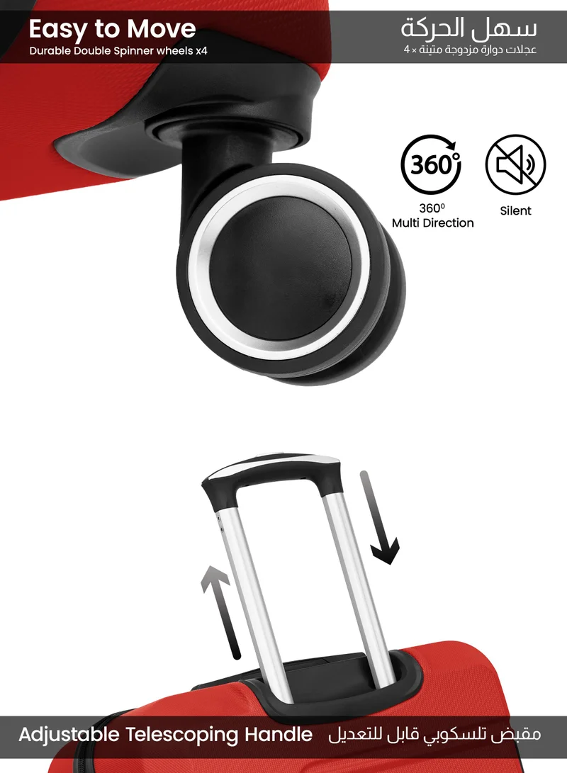 بارا جون حقيبة سفر بعجلات كبيرة خفيفة الوزن من بلاستيك  صلبة -  بوصة | تحمل  كجم بعجلات رباعية - حمراء