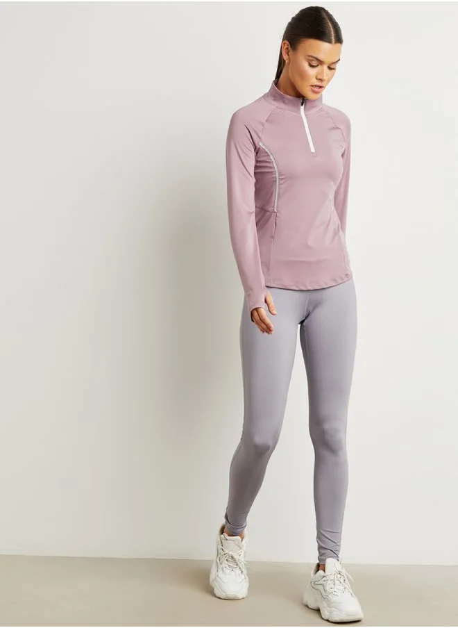 Styli Zip Up Neck Long Sleeves Active Top