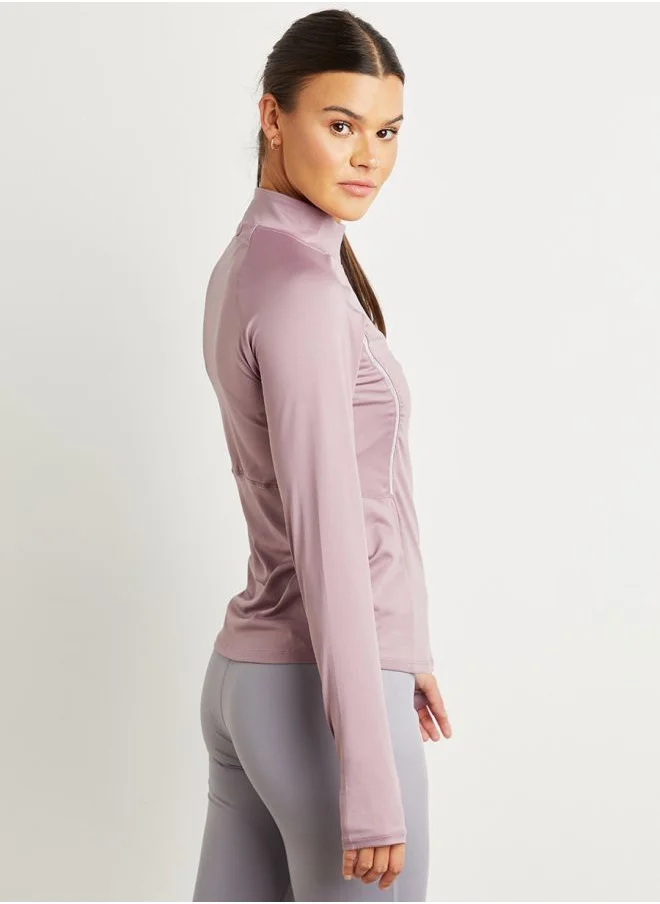 Styli Zip Up Neck Long Sleeves Active Top