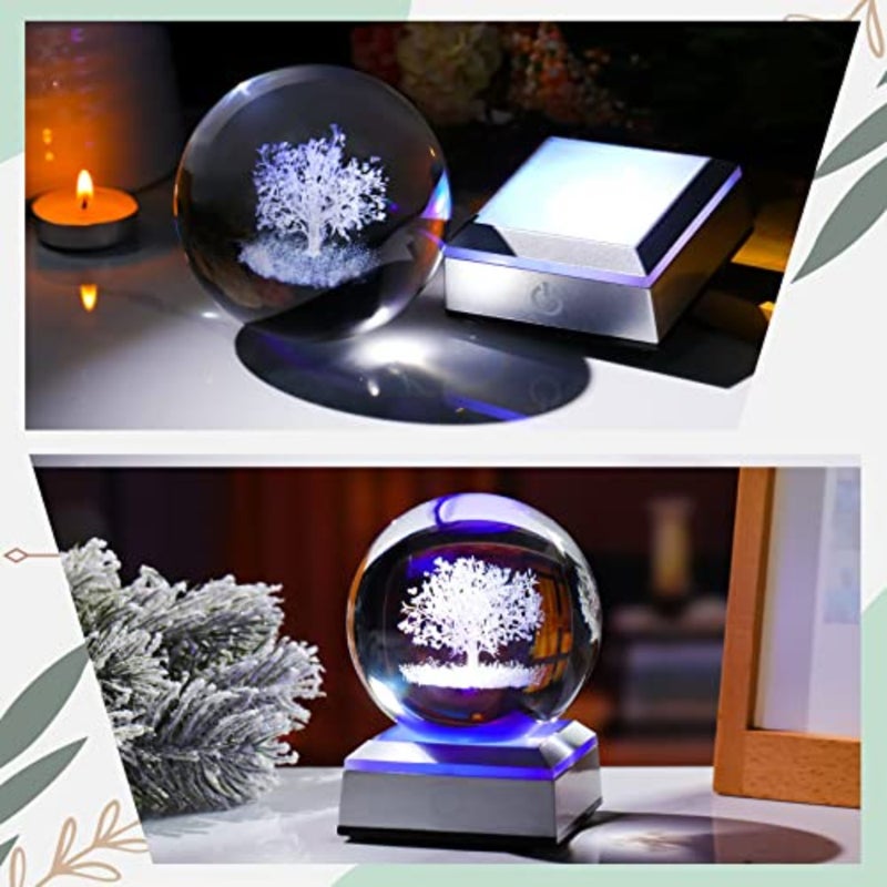 Crystal Ball 3D Engraved with LED Colorful Base, 3.15" 8CM Glass Sphere Ideas for Family Home Decor Display, Gifts for Men Women Friends on Birthday Christmas - Image 5