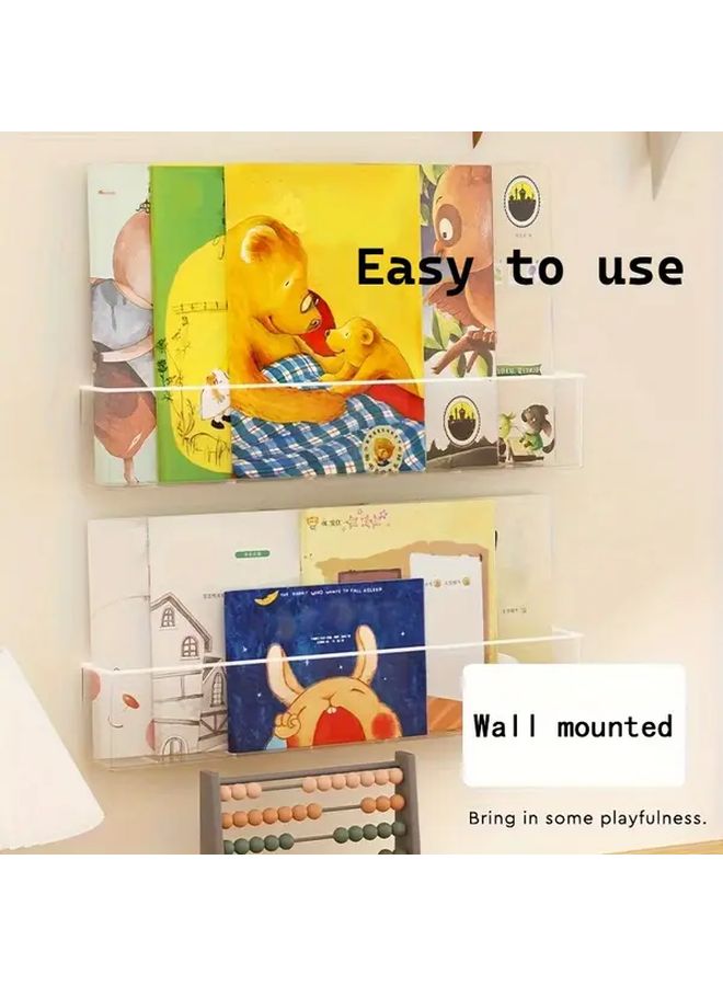 حامل كتب شفاف مثبت على الحائط بتصميم لاصق شفاف، توفير للمساحة بتوزيع عمودي، رسوم توضيحية ممتعة للفصل الدراسي والمكتب وغرفة النوم، تخزين وعرض على المكتب، ديكور لخزانة الكتب - Image 1