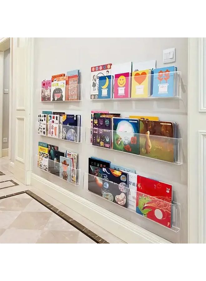 حامل كتب شفاف مثبت على الحائط بتصميم لاصق شفاف، توفير للمساحة بتوزيع عمودي، رسوم توضيحية ممتعة للفصل الدراسي والمكتب وغرفة النوم، تخزين وعرض على المكتب، ديكور لخزانة الكتب - Image 4