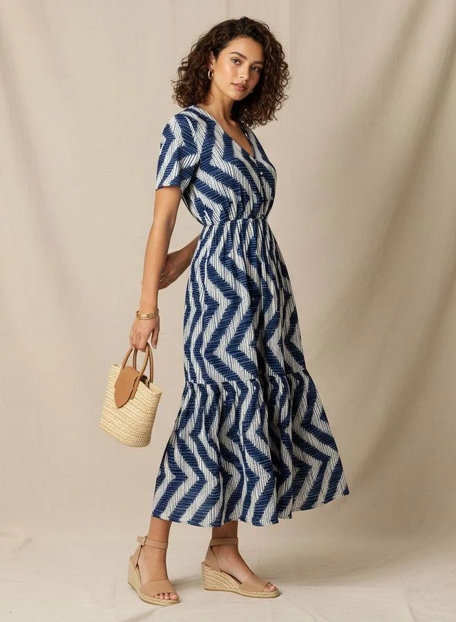 Splash FAV Printed Tiered Women Dress with Short Sleeves