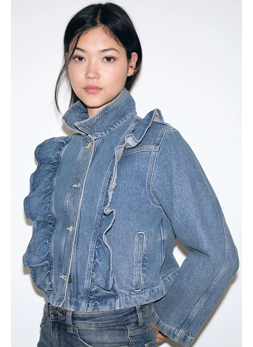 H&M Frill-Trimmed Denim Jacket