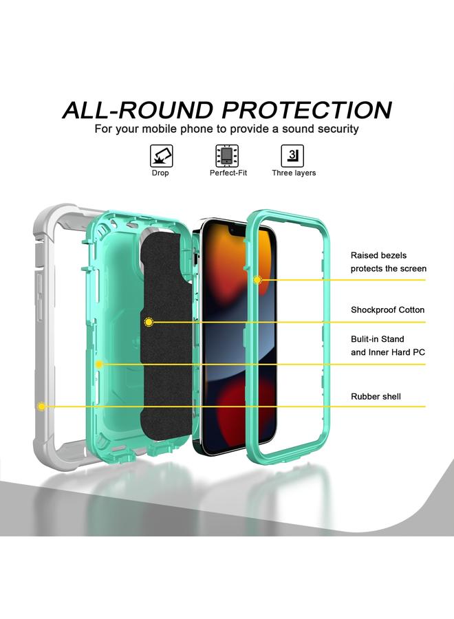 زبون جراب لهاتف iPhone 13 PC + جراب مطاطي مقاوم للصدمات بثلاث طبقات مع حامل دوار - Image 3