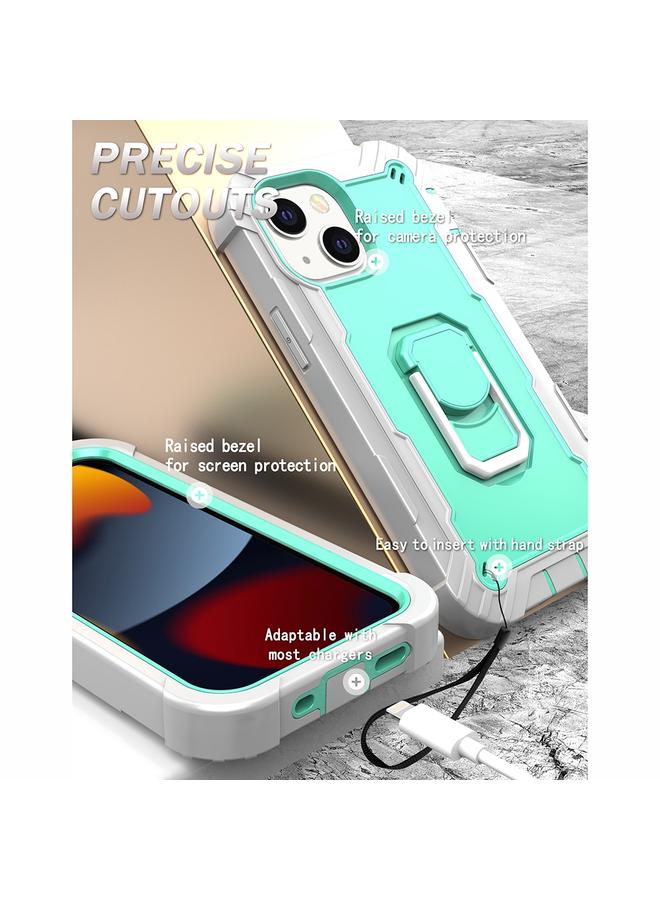 زبون جراب لهاتف iPhone 13 PC + جراب مطاطي مقاوم للصدمات بثلاث طبقات مع حامل دوار - Image 4