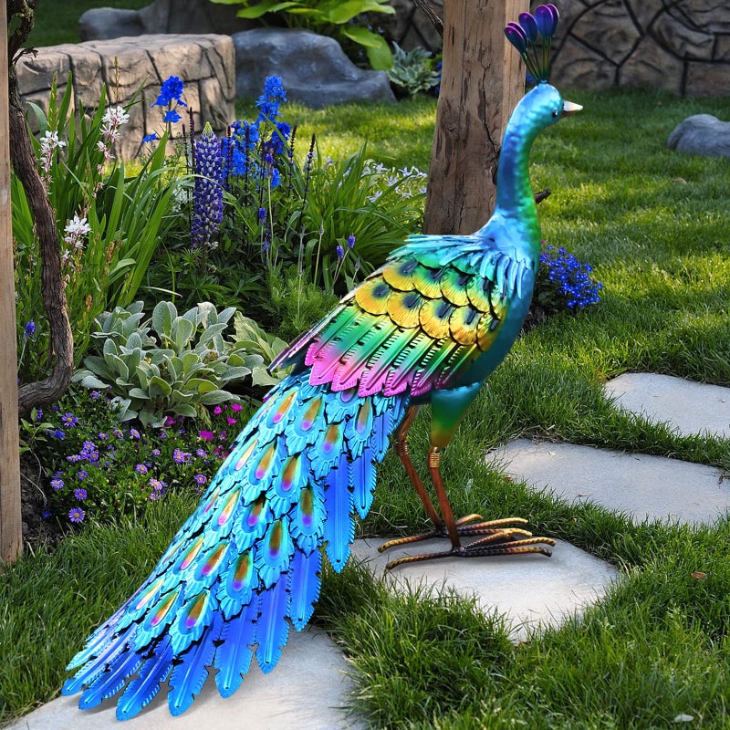 chisheen Metal Peacock Statue Garden Decor Yard Art Sculpture Outdoor Decoration for Lawn,Patio,Backyard,Housewarming Birthday Gifts for Women,Mom,Grandma - Image 2
