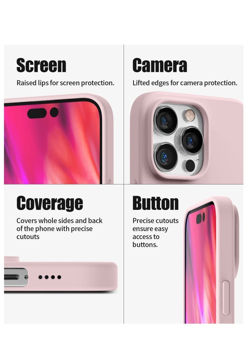 إيف حافظة سيليكون سائلة متوافقة مع هاتف iPhone 14 Pro Max (6.7 بوصة)، حافظة حماية كاملة للجسم مقاومة للصدمات ذات ملمس حريري ناعم مع بطانة ناعمة من الألياف الدقيقة - وردي - Image 4