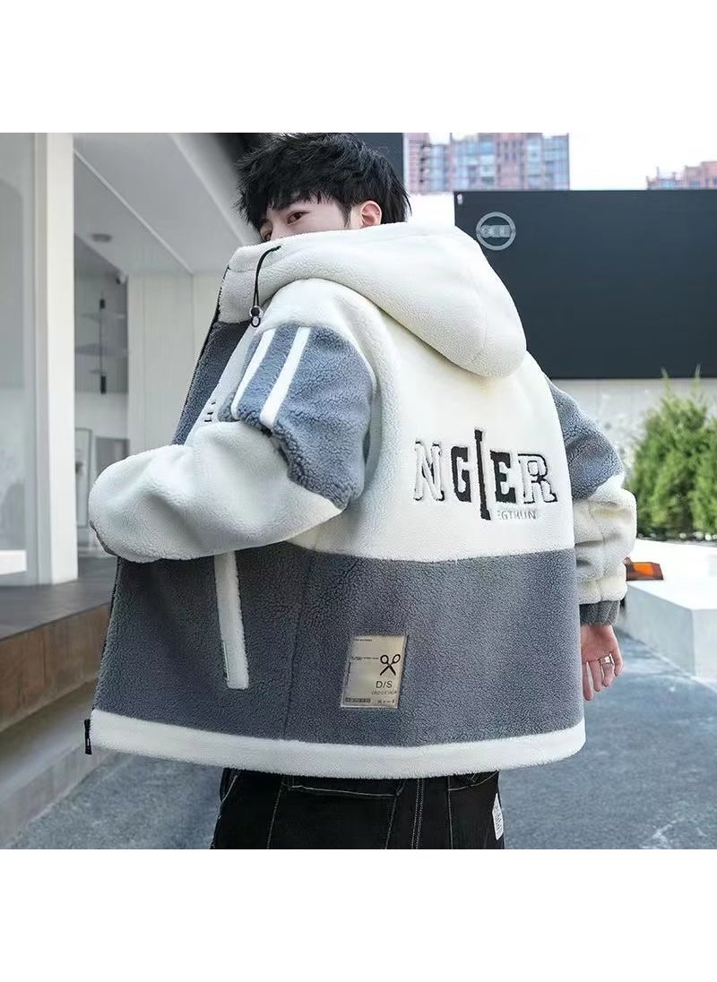 Generic - 2023 Winter Sherpa Hoodie Mens Jacket Color-Block Blue - Image 1