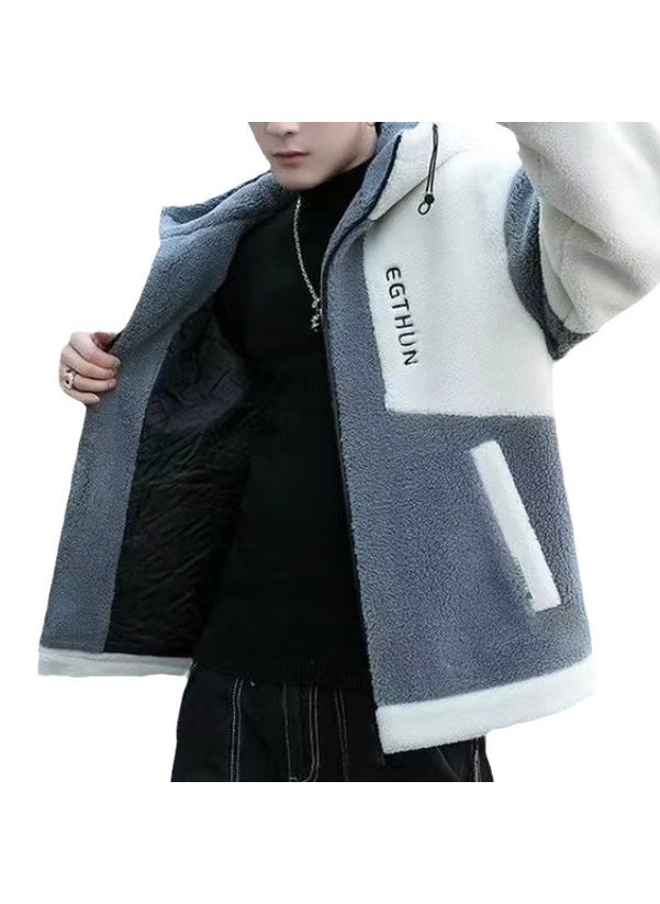 Generic - 2023 Winter Sherpa Hoodie Mens Jacket Color-Block Blue - Image 1