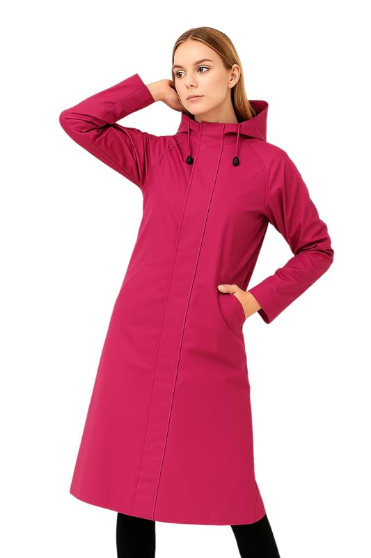 Krystle Women Overcoat – Waterproof Long Coat with Drawstring Hood (Pink,XXLarge) - Image 5