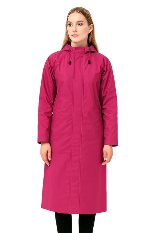 Krystle Women Overcoat – Waterproof Long Coat with Drawstring Hood (Pink,XXLarge) - Image 2