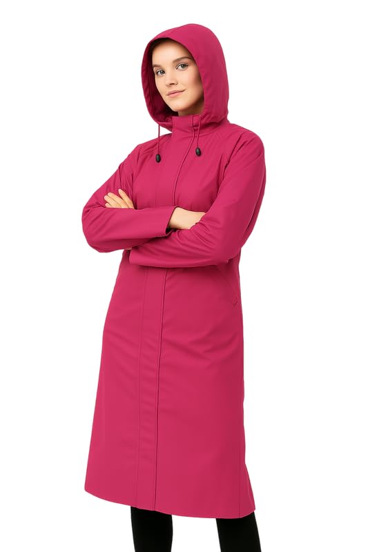 Krystle Women Overcoat – Waterproof Long Coat with Drawstring Hood (Pink,XXLarge) - Image 3