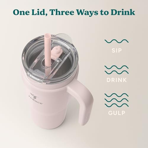 REDUCE 24 oz Stainless Steel Tumbler with Handle - Dual-Wall Vacuum Insulated Travel Mug, Sweat-Proof Lid & Reusable Straw - Keeps Drinks Cold for 24 Hrs, Fits Cupholders, Dishwasher Safe-Pink Cotton - Image 5