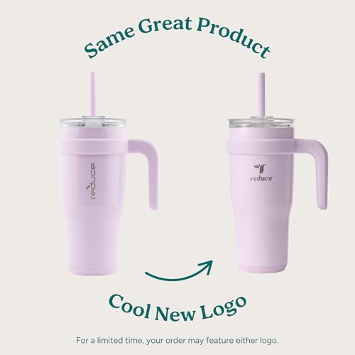 REDUCE 24 oz Stainless Steel Tumbler with Handle - Dual-Wall Vacuum Insulated Travel Mug, Sweat-Proof Lid & Reusable Straw - Keeps Drinks Cold for 24 Hrs, Fits Cupholders, Dishwasher Safe-Pink Cotton - Image 2