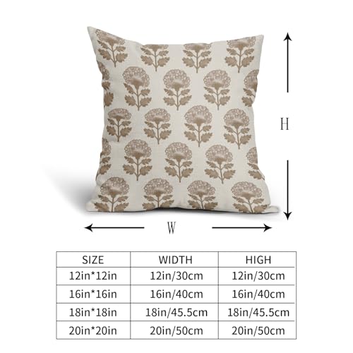 Aytipun Brown Floral Block Print Pillow Covers 18x18 Set of 2 Flower Pattern Cream Decorative Throw Pillowcases Outdoor Rustic Farmhouse Cushion Cases Decor for Home Couch Sofa Bed - Image 5