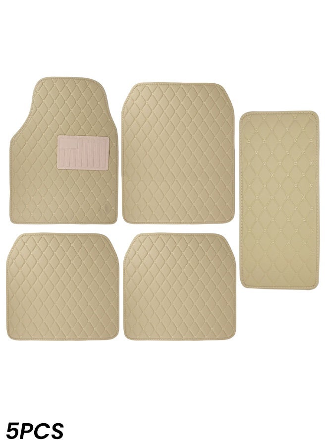 5Pcs Luxury Leather Car Floor Mats Set Beige, Waterproof Odorless Anti-Slip Carpet with 5-Layer Protection, Front & Rear Universal Fit, Easy to Clean, Durable Wear-Resistant Padding for Cars, SUVs, Trucks, Beige Interior Accessories - Image 1