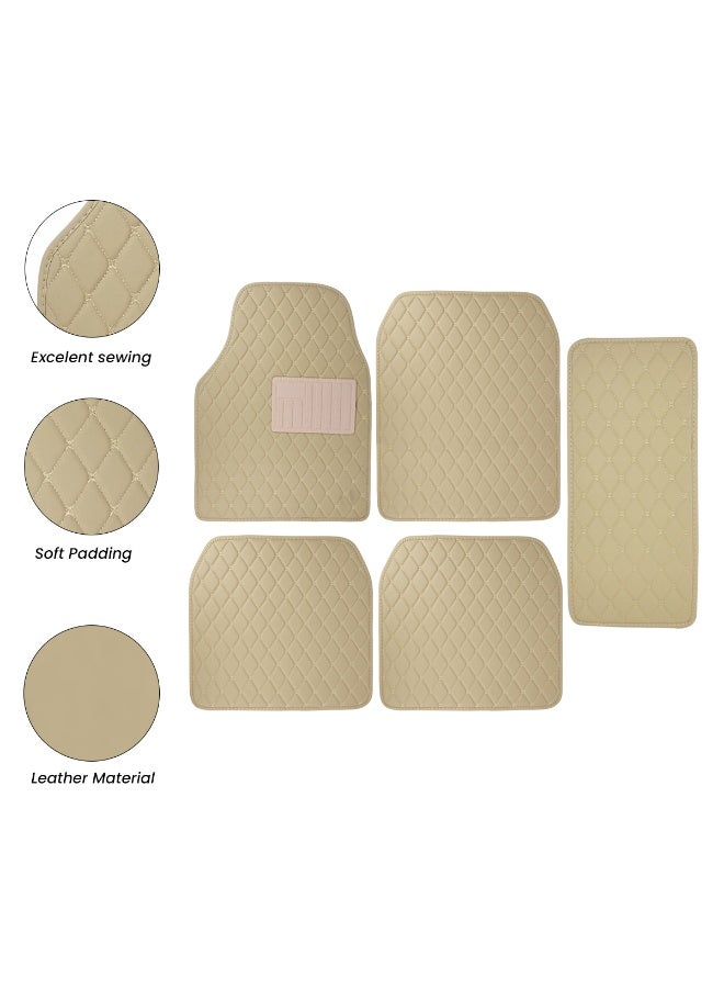 5Pcs Luxury Leather Car Floor Mats Set Beige, Waterproof Odorless Anti-Slip Carpet with 5-Layer Protection, Front & Rear Universal Fit, Easy to Clean, Durable Wear-Resistant Padding for Cars, SUVs, Trucks, Beige Interior Accessories - Image 2