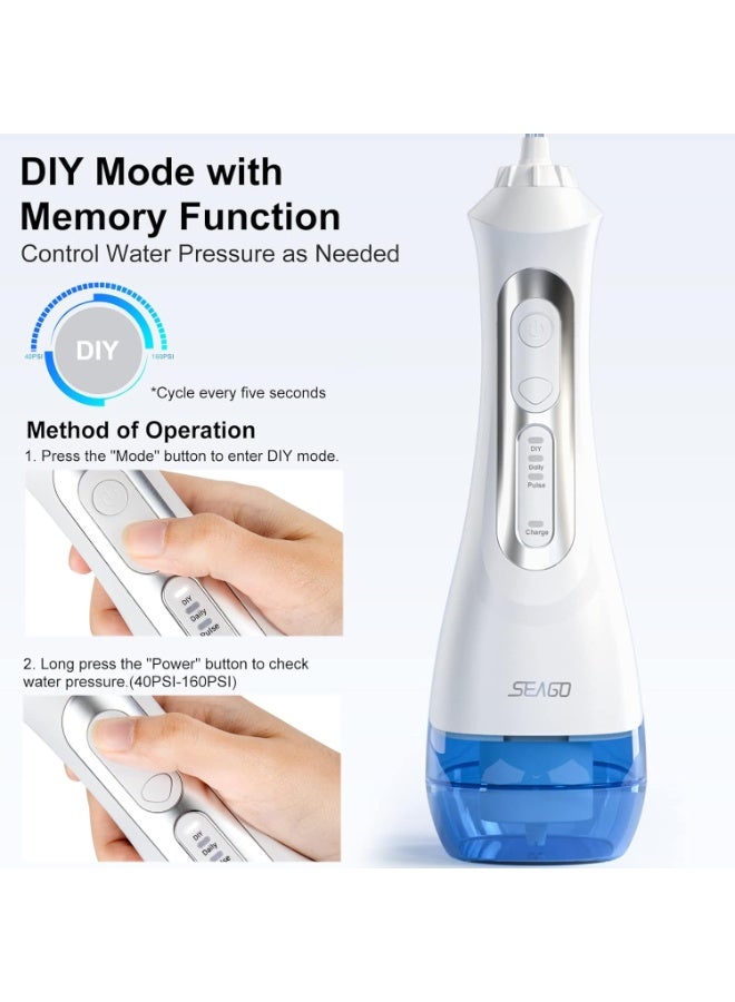 Seago Water Dental Flosser Oral Irrigator with 3 Modes，Cordless Water Teeth Cleaner with 5 Jet Tips，IPX7 Waterproof Rechargeable Portable Powerful Flosser for Teeth for Travel & Home Braces - Image 4