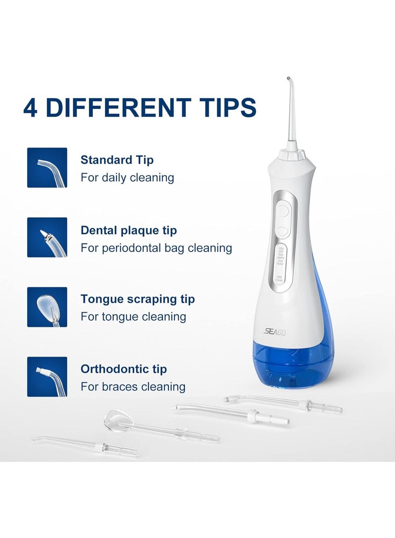 Seago Water Dental Flosser Oral Irrigator with 3 Modes，Cordless Water Teeth Cleaner with 5 Jet Tips，IPX7 Waterproof Rechargeable Portable Powerful Flosser for Teeth for Travel & Home Braces - Image 2