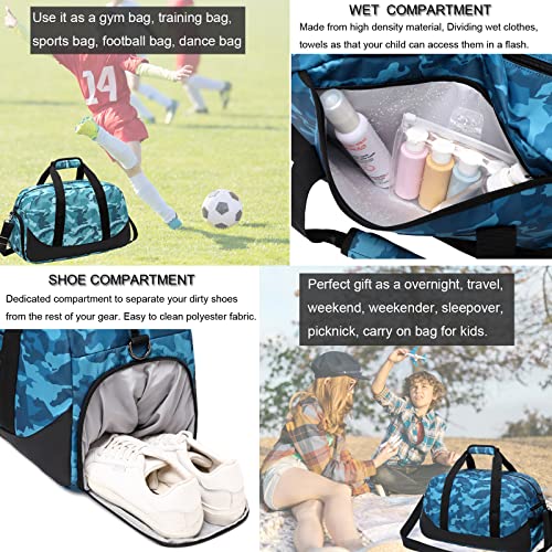 Octsky Boys Overnight Duffel Bags Sport Gym Bag Gymnastics Bag with Shoe Compartment, Carry-on Size Weekender Sleepovers Travel Duffel Bag for Boys (Blue Camo) - Image 3