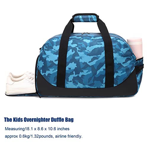 Octsky Boys Overnight Duffel Bags Sport Gym Bag Gymnastics Bag with Shoe Compartment, Carry-on Size Weekender Sleepovers Travel Duffel Bag for Boys (Blue Camo) - Image 4