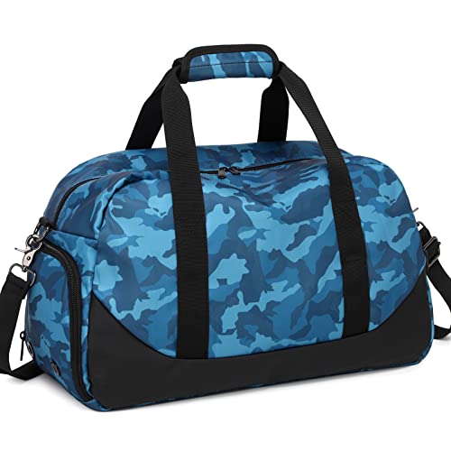 Octsky Boys Overnight Duffel Bags Sport Gym Bag Gymnastics Bag with Shoe Compartment, Carry-on Size Weekender Sleepovers Travel Duffel Bag for Boys (Blue Camo) - Image 1