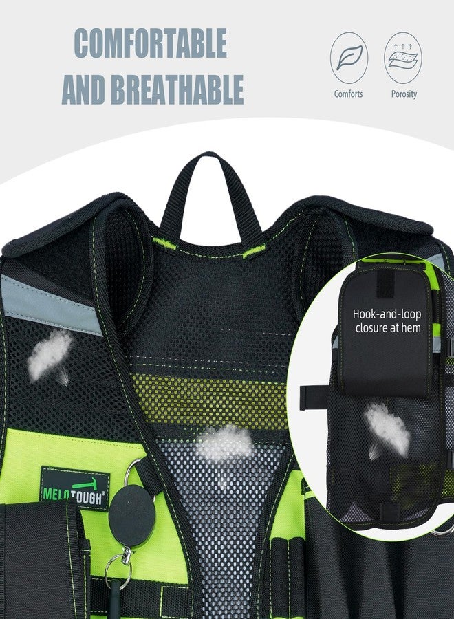 MELOTOUGH Tool Vest Reflective Safety Tool Vest with Removable Phone Holder,Retractable Pen Holder for Electrician,Carpenters,Construction(Lime) - Image 5