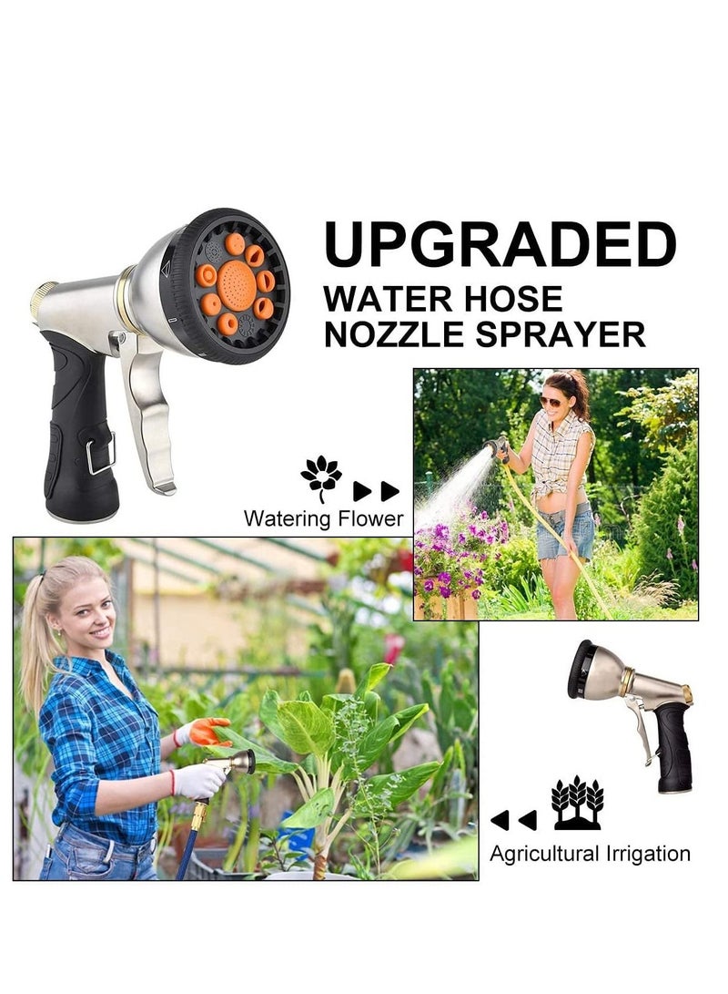 Garden Hose Nozzle, 9-Pattern Heavy Duty Metal Hose Spray Gun: Slip-resistant Water Sprayer for Lawn, Garden, Pets, and Car Washing. Versatile Garden Hose Nozzle for Cleaning and Watering