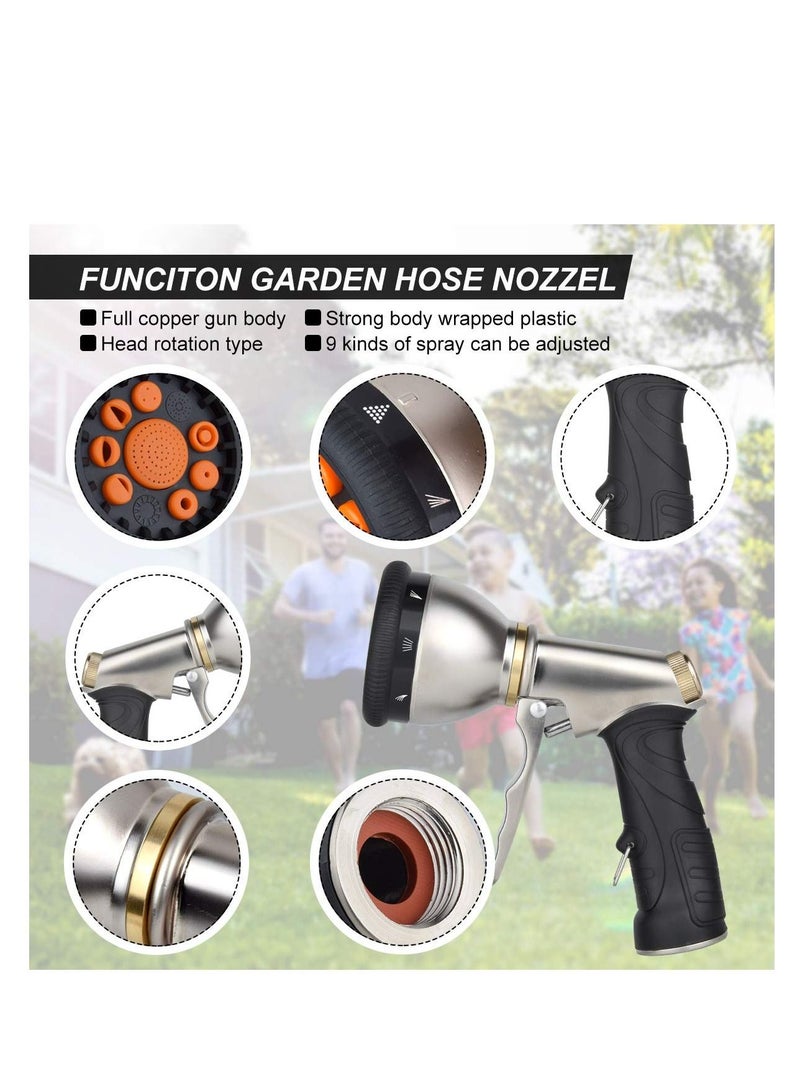 Garden Hose Nozzle, 9-Pattern Heavy Duty Metal Hose Spray Gun: Slip-resistant Water Sprayer for Lawn, Garden, Pets, and Car Washing. Versatile Garden Hose Nozzle for Cleaning and Watering