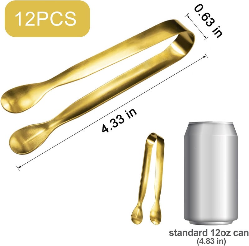 JCREN 12 Pcs Serving Tongs, Small Serving Utensils for Parties Catering Gold Tongs, Food-Grade 304 Stainless Steel Mini Appetizer Tongs for Tea Party Coffee Bar, 4 Inches - Gold - Image 2