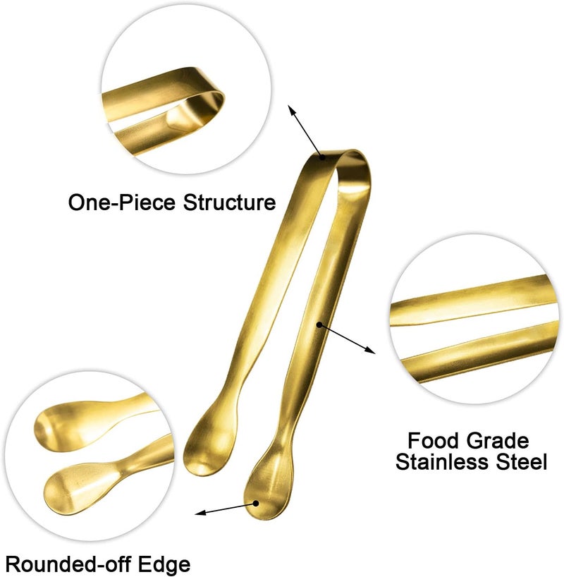 JCREN 12 Pcs Serving Tongs, Small Serving Utensils for Parties Catering Gold Tongs, Food-Grade 304 Stainless Steel Mini Appetizer Tongs for Tea Party Coffee Bar, 4 Inches - Gold - Image 3
