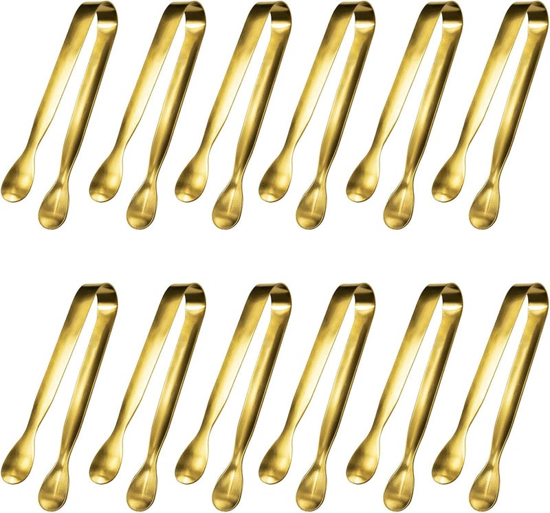 JCREN 12 Pcs Serving Tongs, Small Serving Utensils for Parties Catering Gold Tongs, Food-Grade 304 Stainless Steel Mini Appetizer Tongs for Tea Party Coffee Bar, 4 Inches - Gold - Image 1