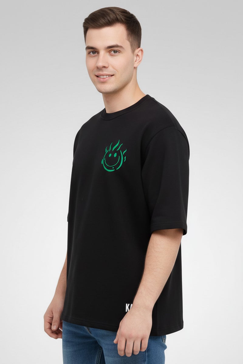 KA-1 Men Oversized Crew Neck Short Sleeve Printed T-Shirts, Black - Image 3