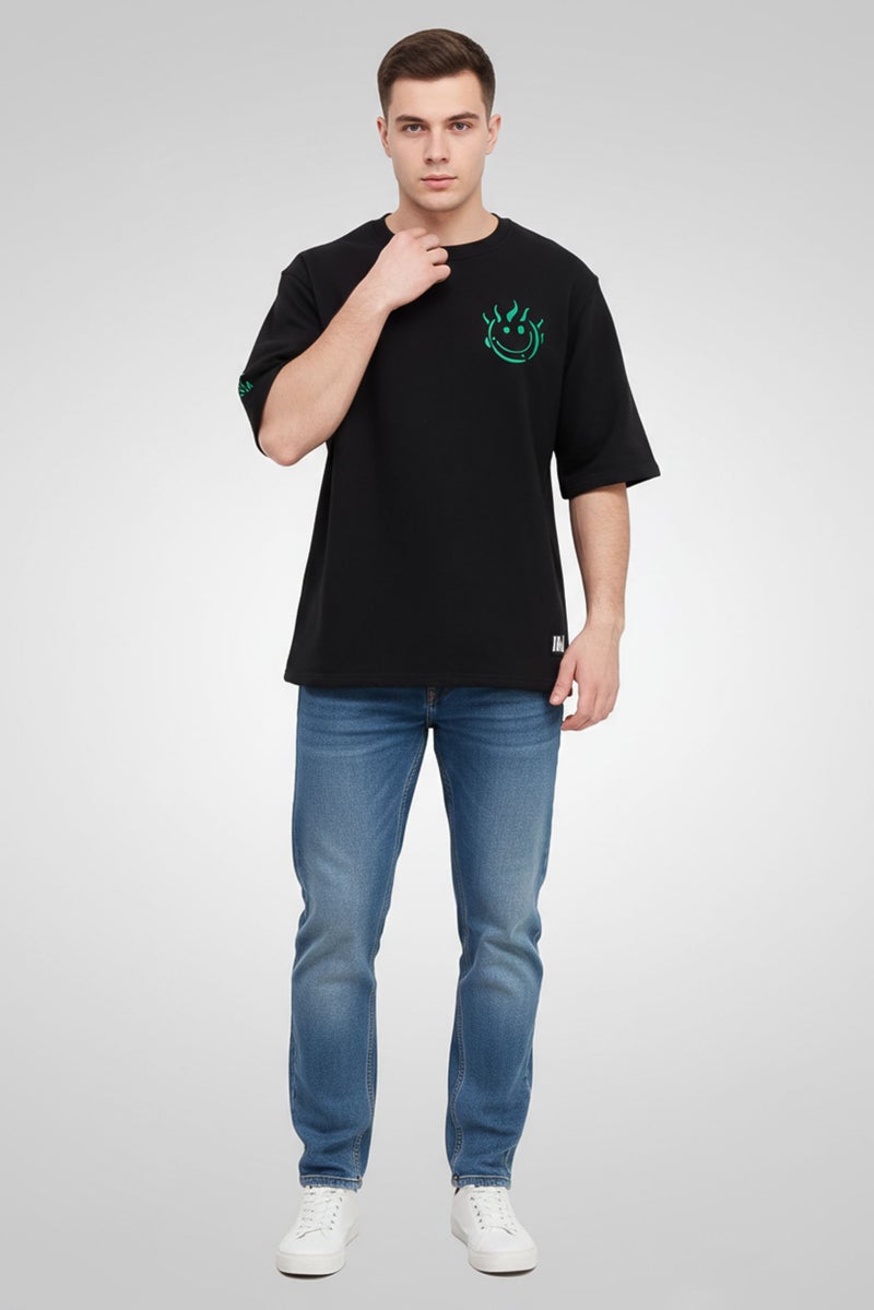 KA-1 Men Oversized Crew Neck Short Sleeve Printed T-Shirts, Black - Image 2