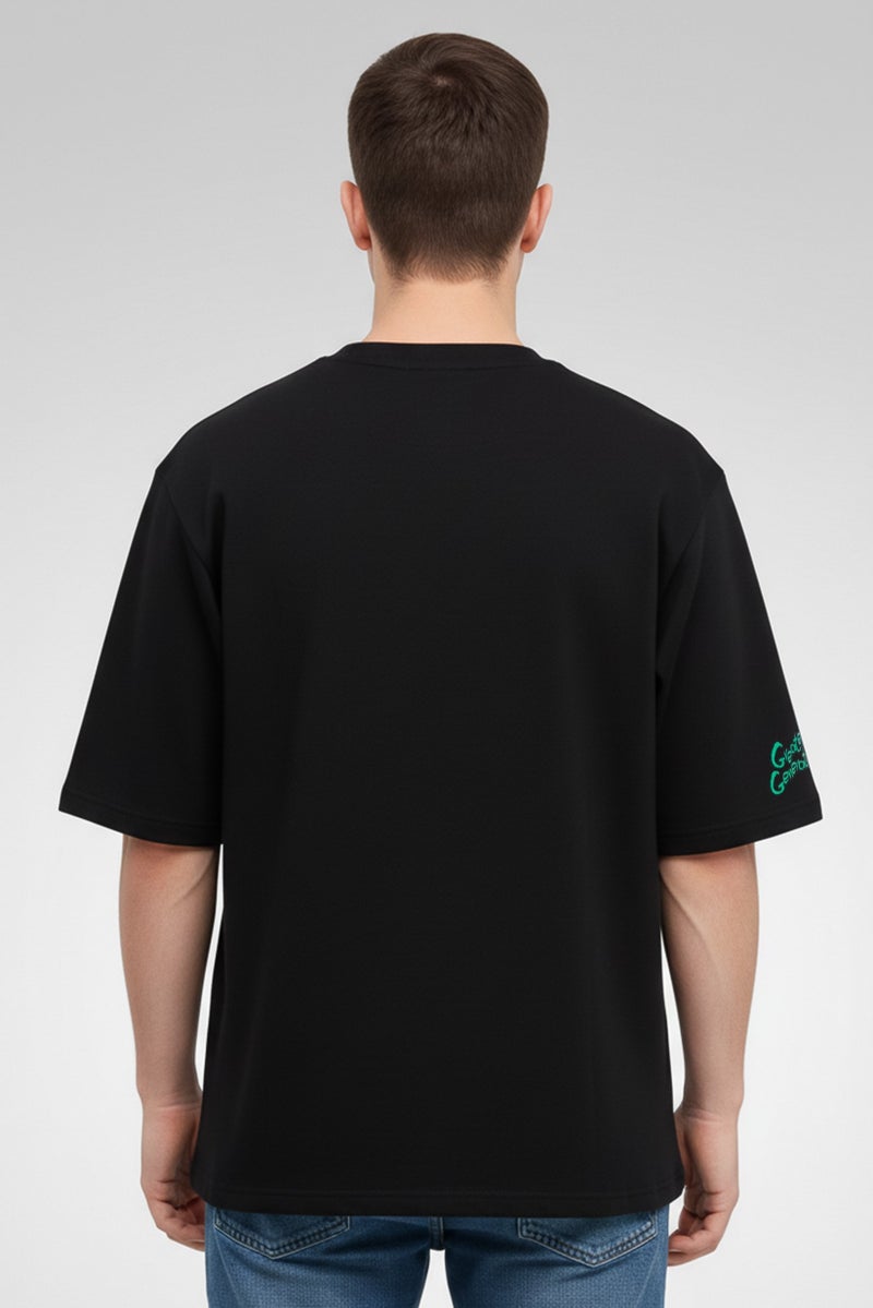 KA-1 Men Oversized Crew Neck Short Sleeve Printed T-Shirts, Black - Image 4