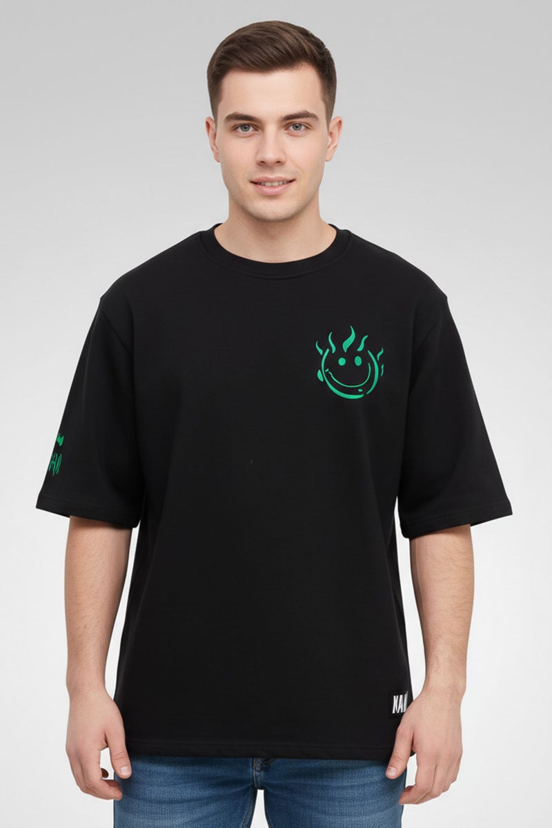 KA-1 Men Oversized Crew Neck Short Sleeve Printed T-Shirts, Black - Image 1