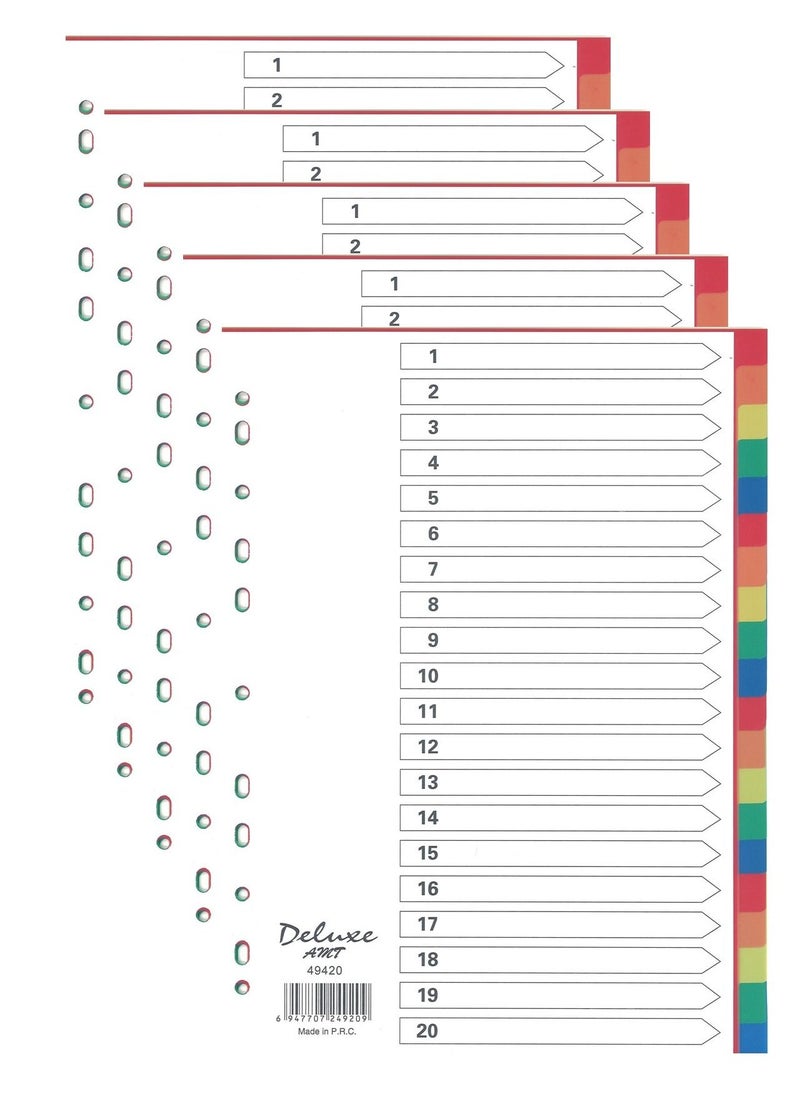 Deluxe Amt 5-Pack 20 Tab Plastic Divider Multicolour  - Image 1