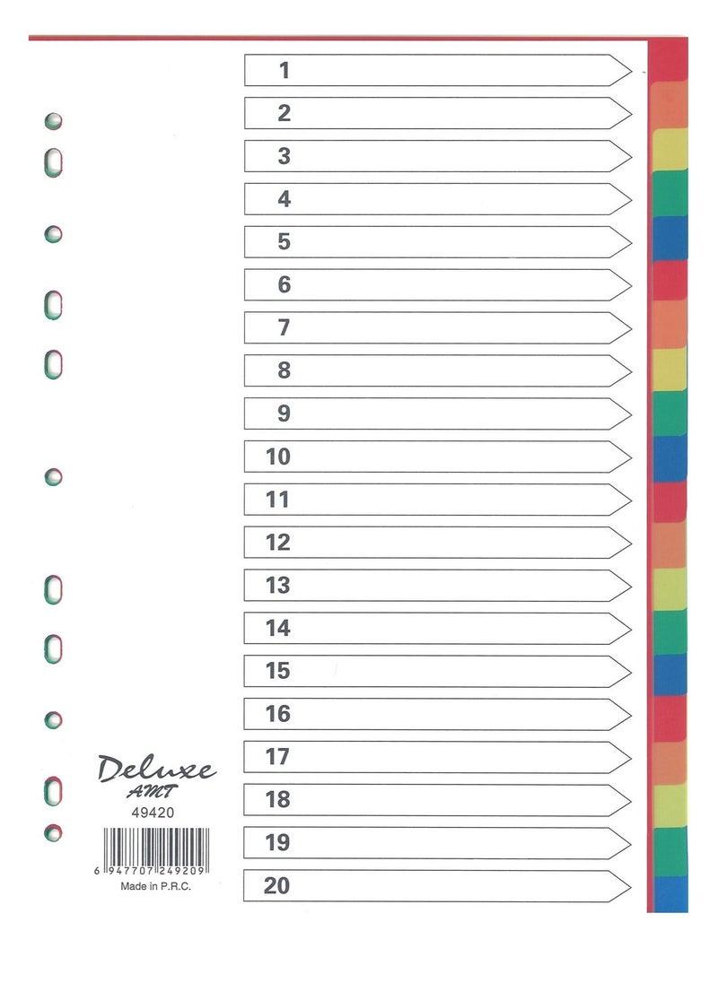 Deluxe Amt 5-Pack 20 Tab Plastic Divider Multicolour  - Image 2