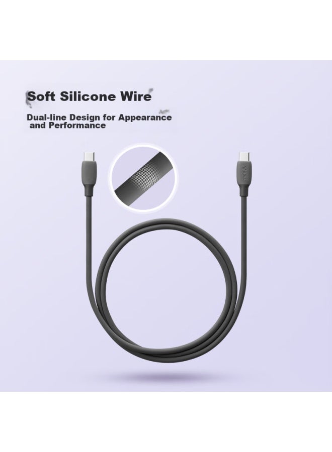 bull Dual-head Type-c Data Cable Silicone Quick Charge C To C Charging Cable 3a Compatible With Apple 15 Macbook, Huawei, Xiaomi Phones, Laptops, Pebble Gray - Image 2