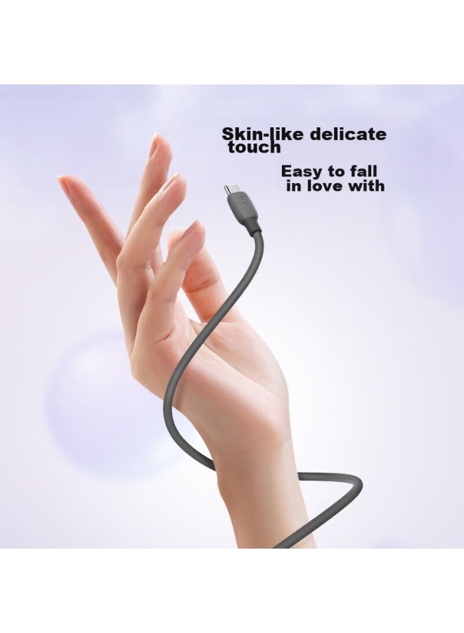 bull Dual-head Type-c Data Cable Silicone Quick Charge C To C Charging Cable 3a Compatible With Apple 15 Macbook, Huawei, Xiaomi Phones, Laptops, Pebble Gray - Image 3